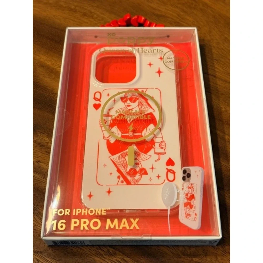NIB XO Poppy iPhone 16 Pro Max Case Queen of Hearts MagSafe Red White